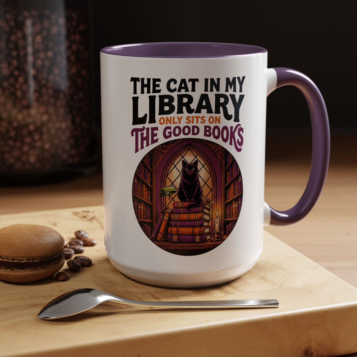 Black Cat Book Mug, Dark Academia Coffee Cup, Book Lover Reading Gift