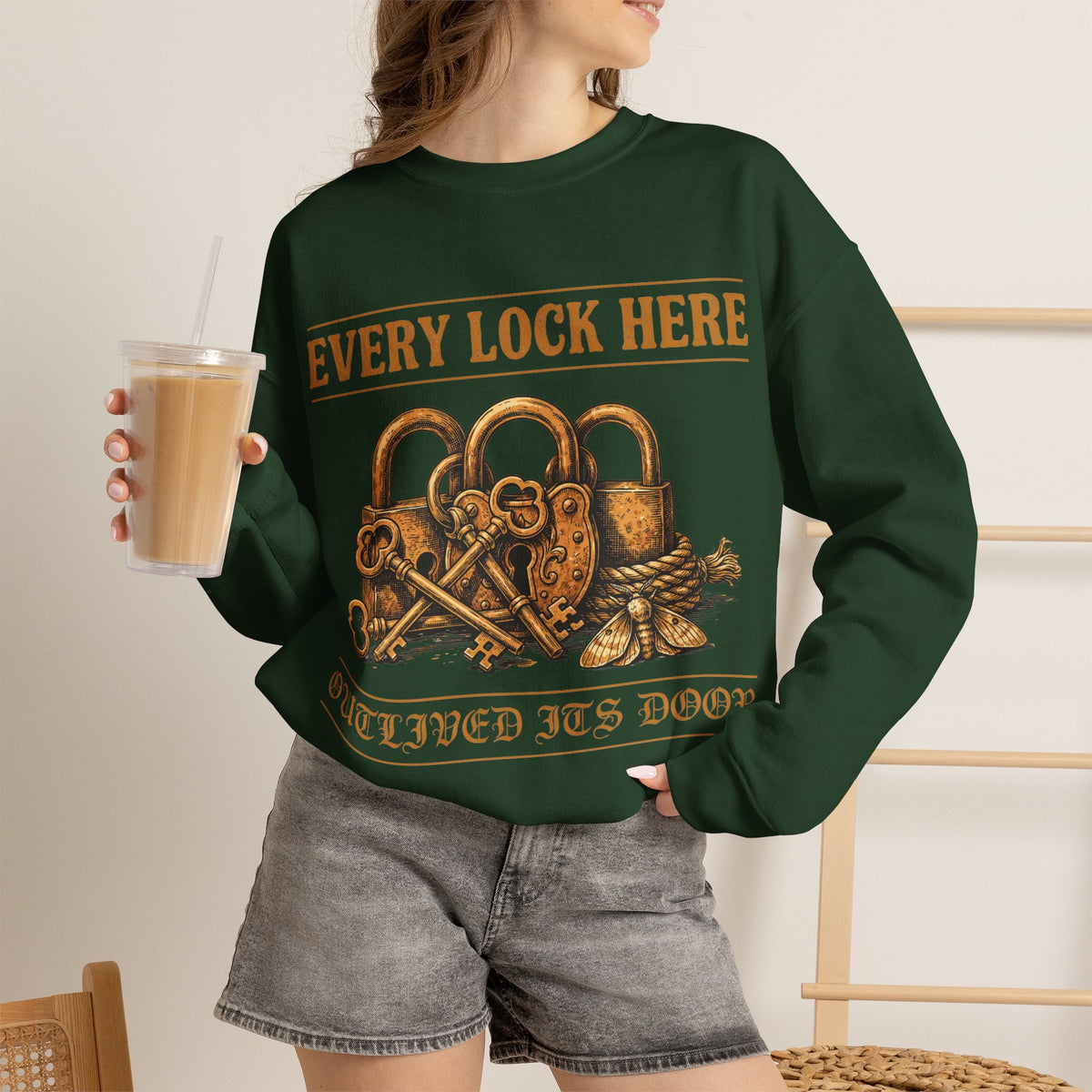 Antique Padlock Sweatshirt, Dark Academia Crewneck, Vintage Lock Gift