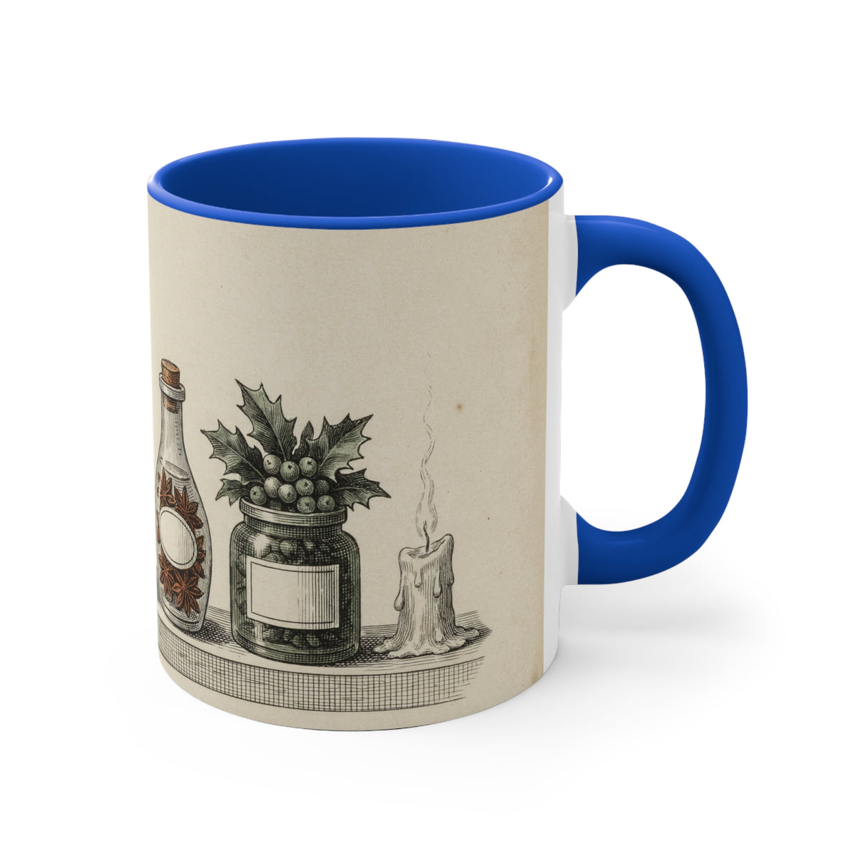 Apothecary Mug, Vintage Christmas Botanical Winter Coffee Cup