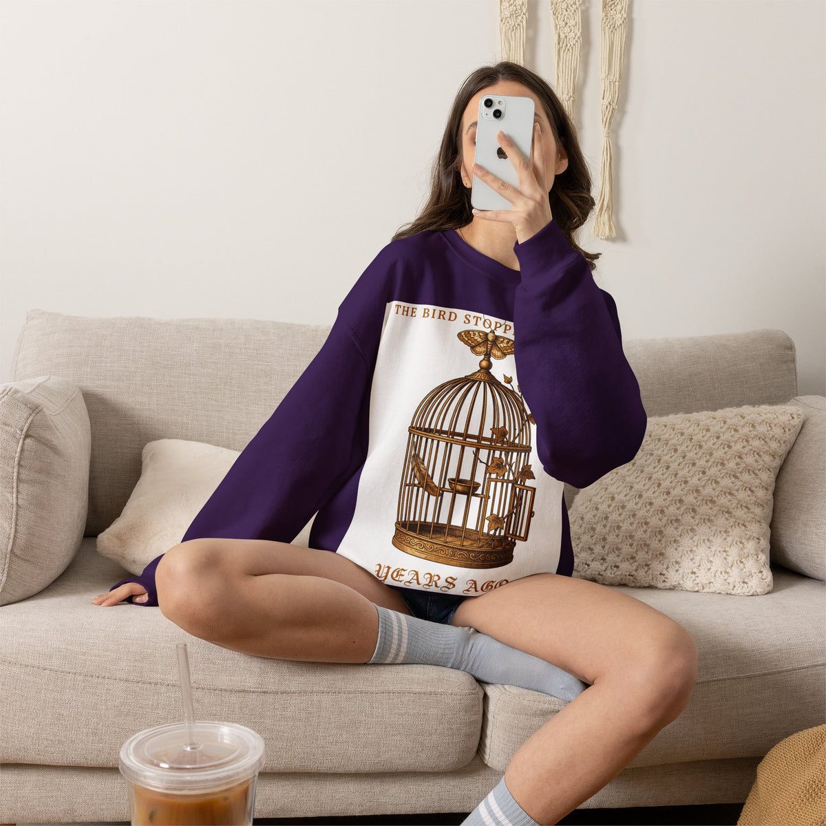 Vintage Birdcage Sweatshirt, Dark Academia Crewneck, Melancholy Gift