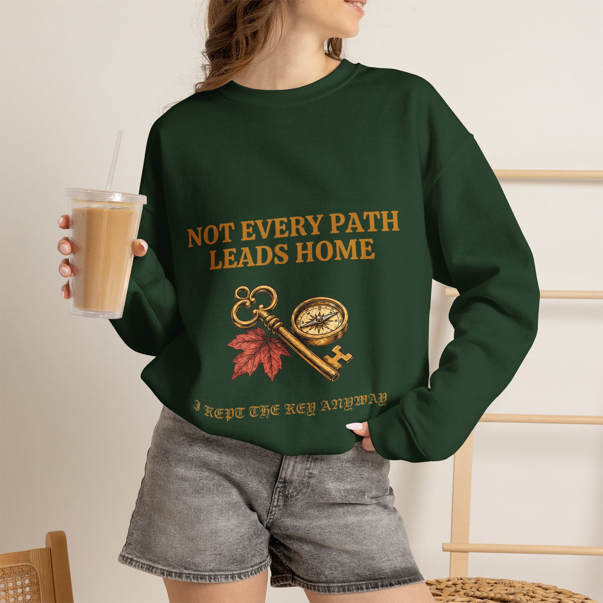 Not Every Path Leads Home Sweatshirt, Vintage Key and Compass Crewneck