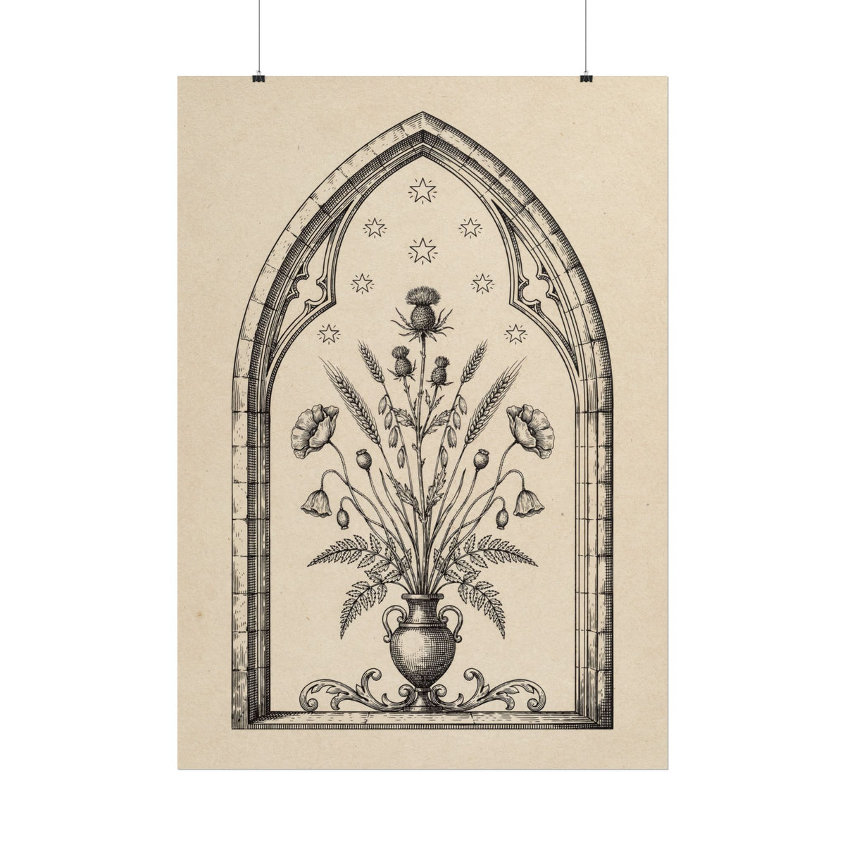 Gothic Arch Botanical Print, Dark Academia Wall Art