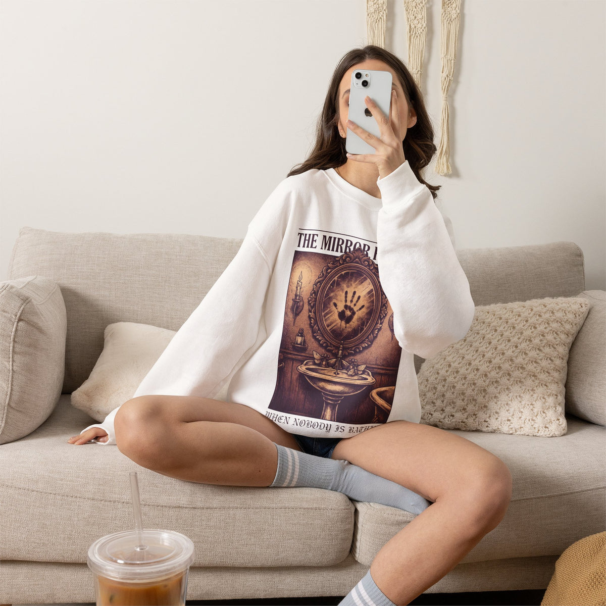 Haunted Mirror Sweatshirt, Gothic Horror Crewneck, Creepy Gift Idea