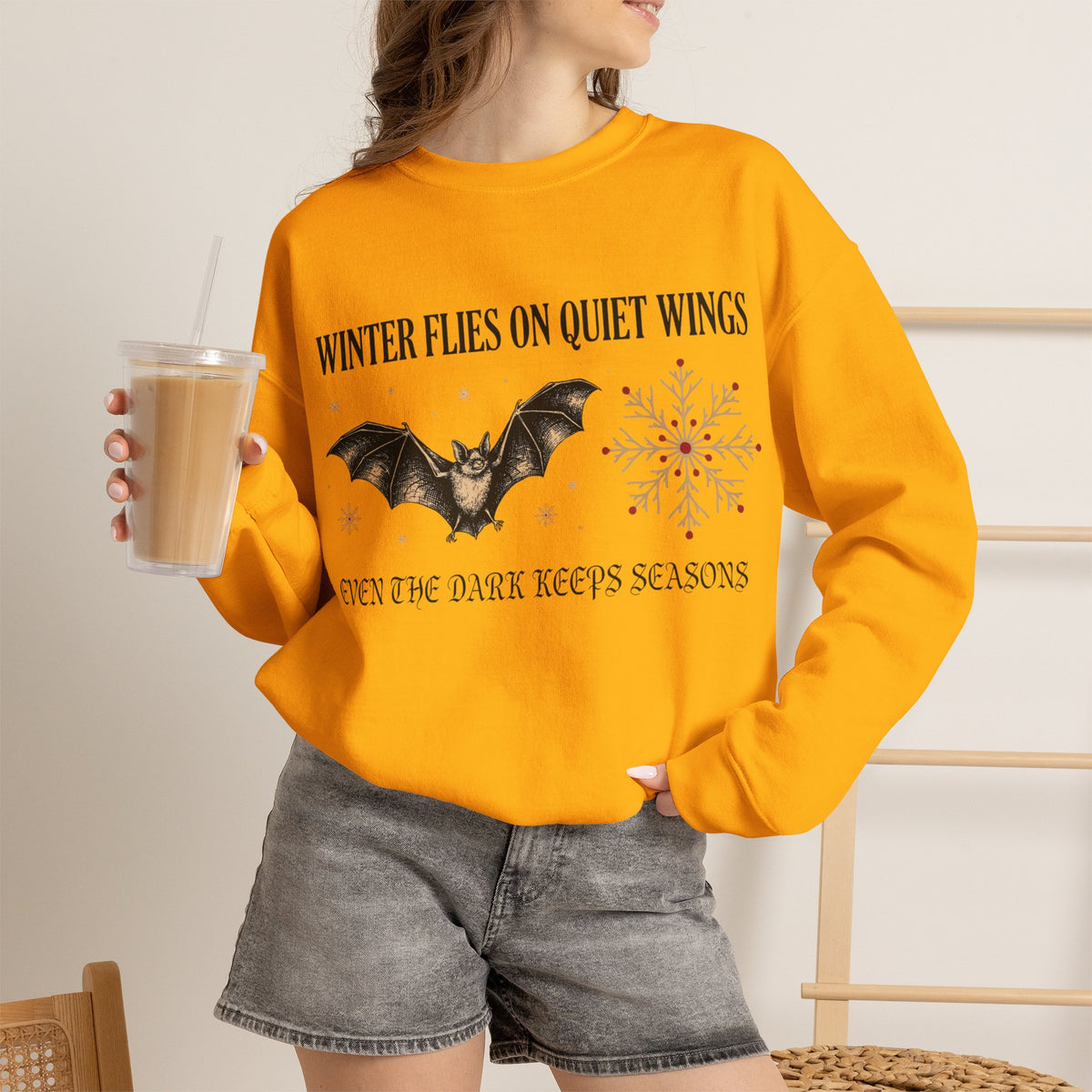 Gothic Sweatshirt, Bat and Snowflake Winter Folklore Crewneck Top