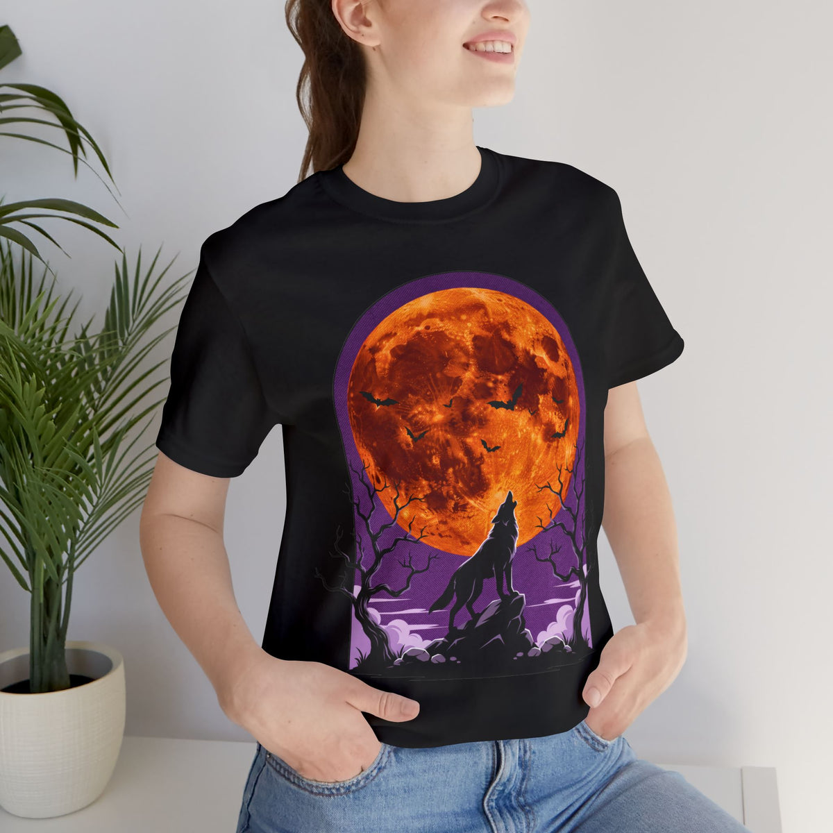 Howling Wolf Shirt Blood Moon Gothic Halloween Bats by Bamedys