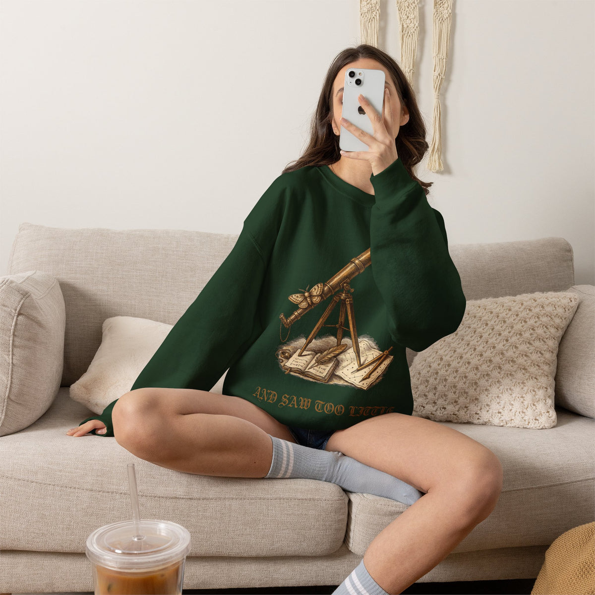 Vintage Telescope Sweatshirt, Dark Academia Crewneck, Astronomy Gift