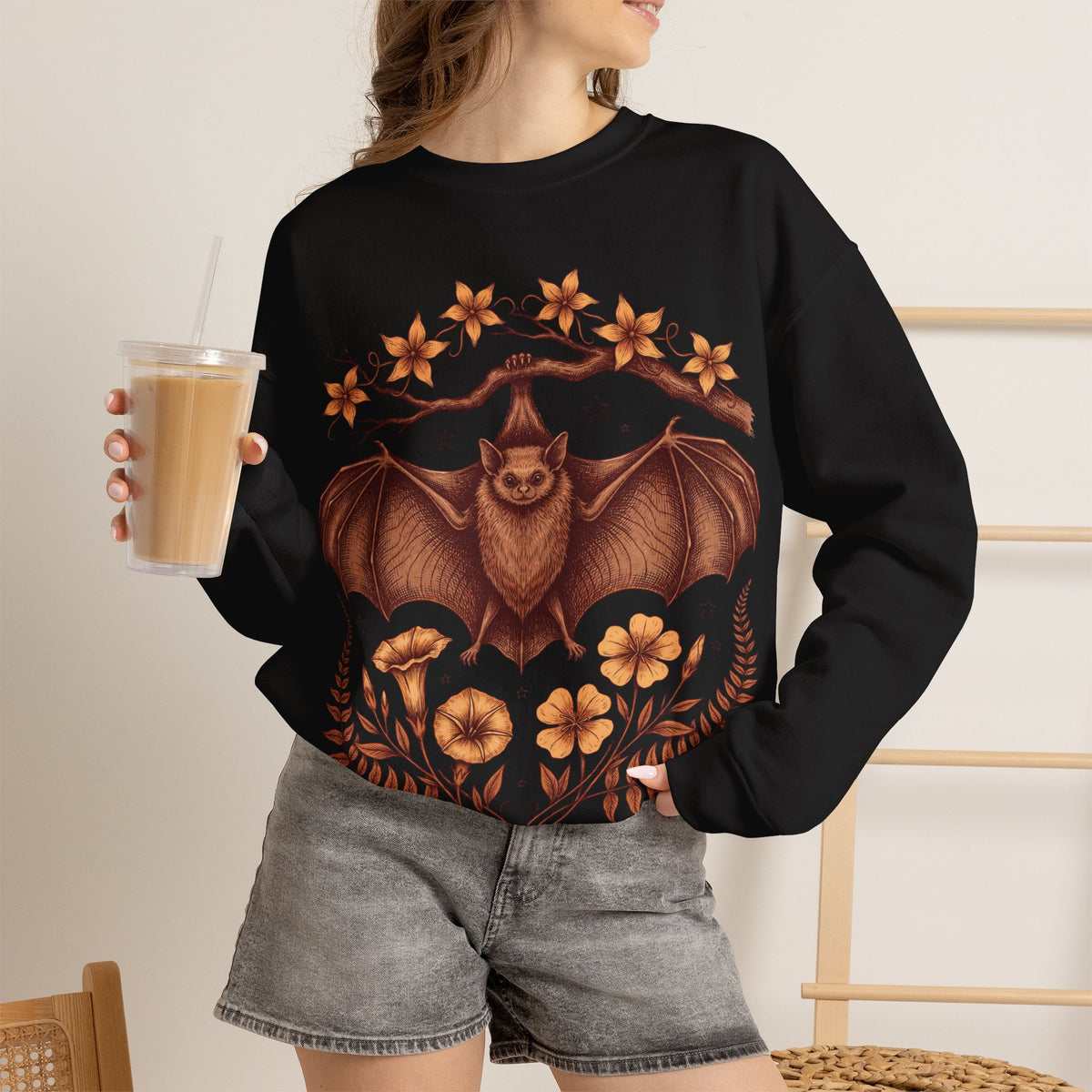 Vintage Bat Sweatshirt Gothic Cottagecore Floral by Bamedys
