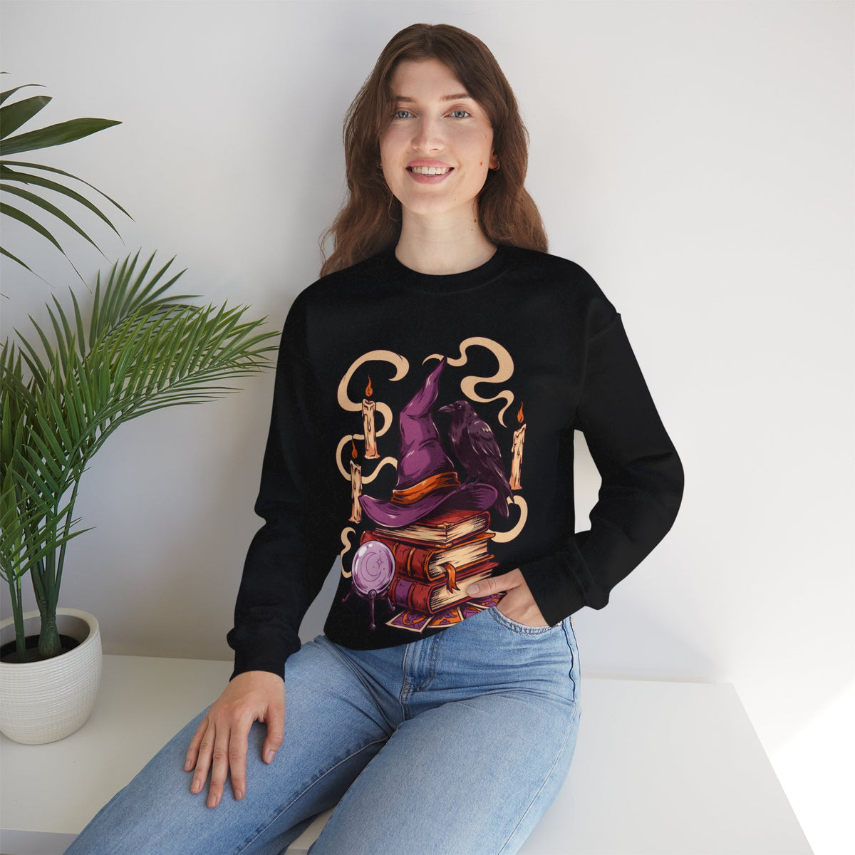Witch Hat Raven Sweatshirt Gothic Spell Books Dark Academia Witchy Crewneck