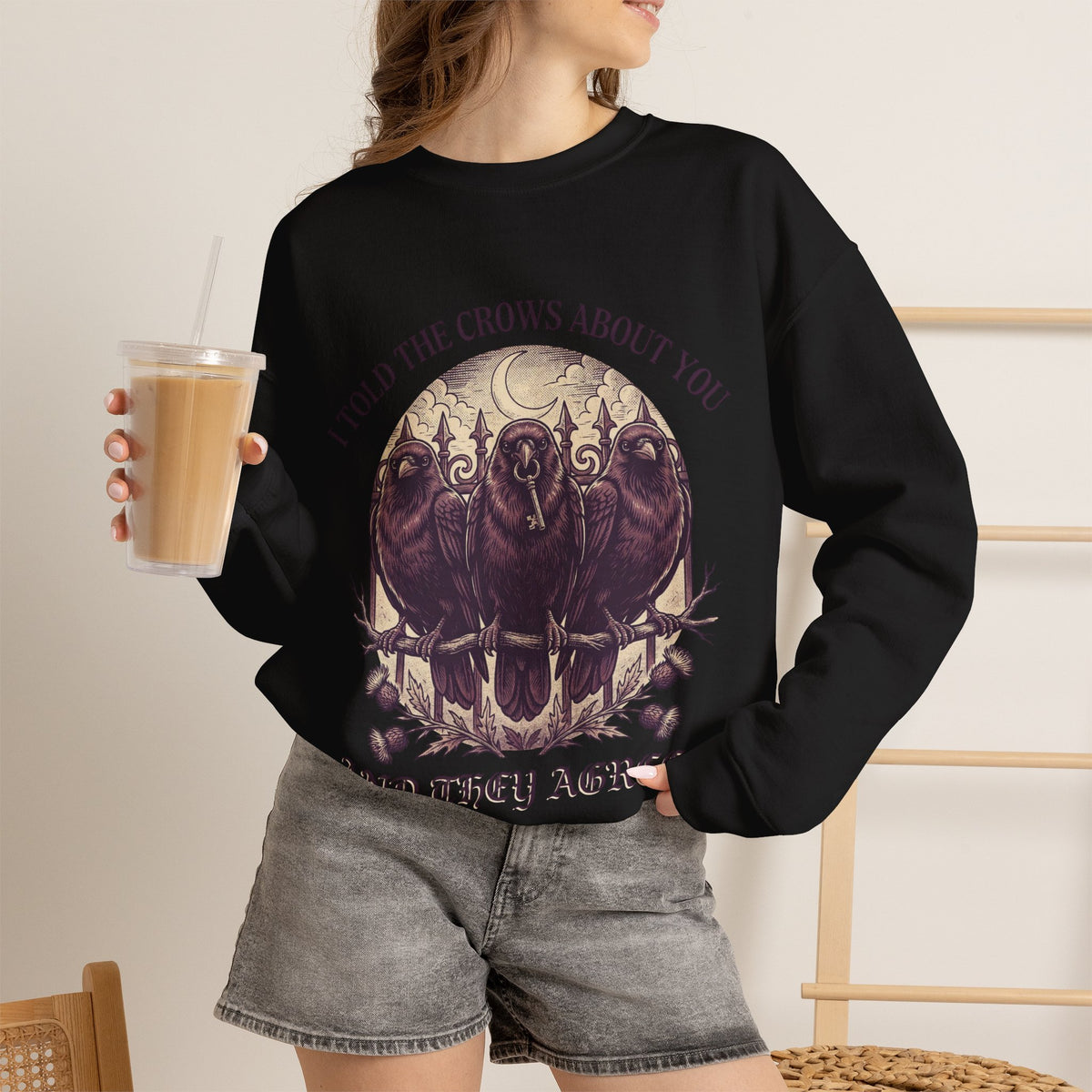 Crow Lover Sweatshirt, Gothic Raven Crewneck, Dark Humor Gift for Her