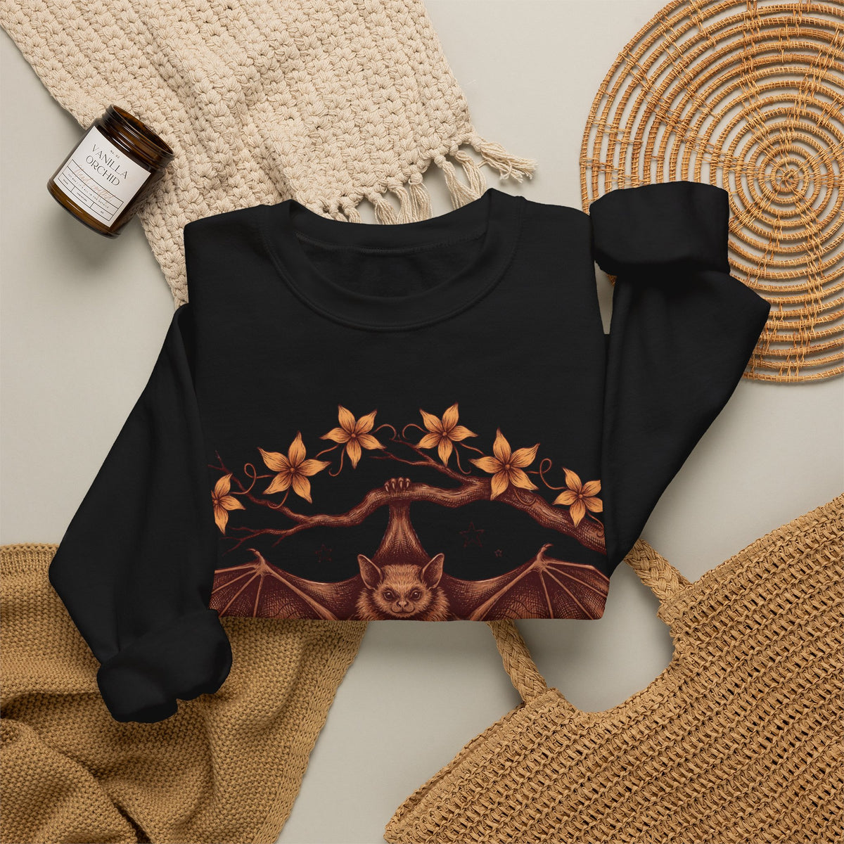 Vintage Bat Sweatshirt Gothic Cottagecore Floral Botanical Crewneck Top