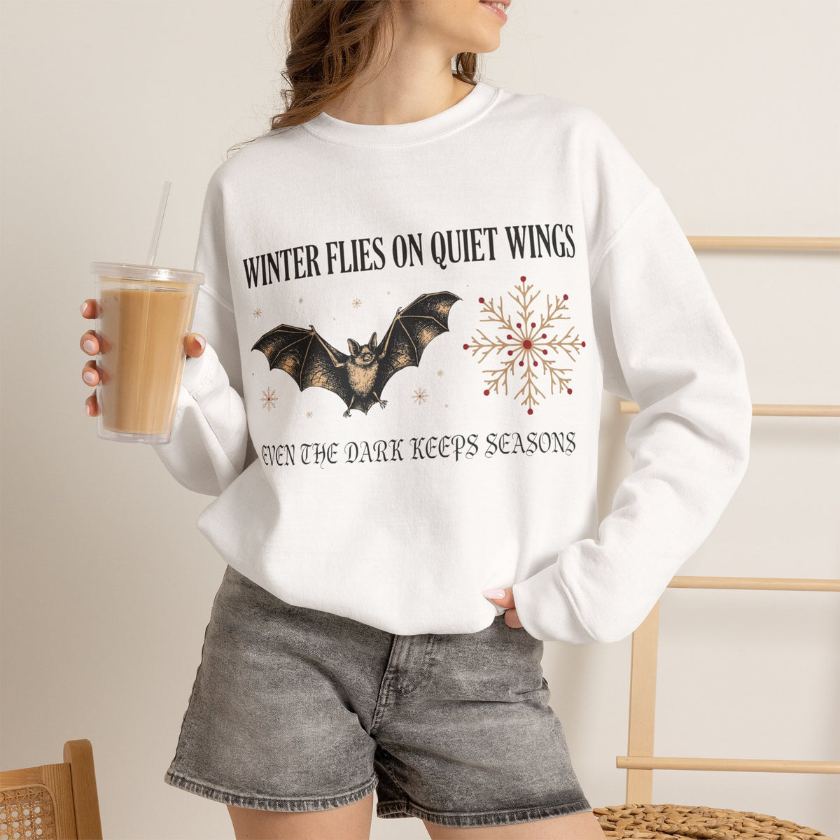 Bat and Snowflake Winter Folklore, Gothic Sweatshirt by Bamedys