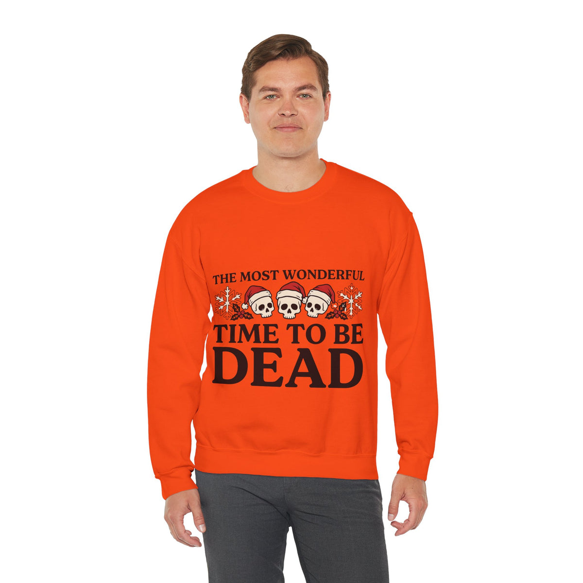 Skeleton Christmas Sweatshirt, Goth Xmas Crewneck, men's fit model by Bamedys