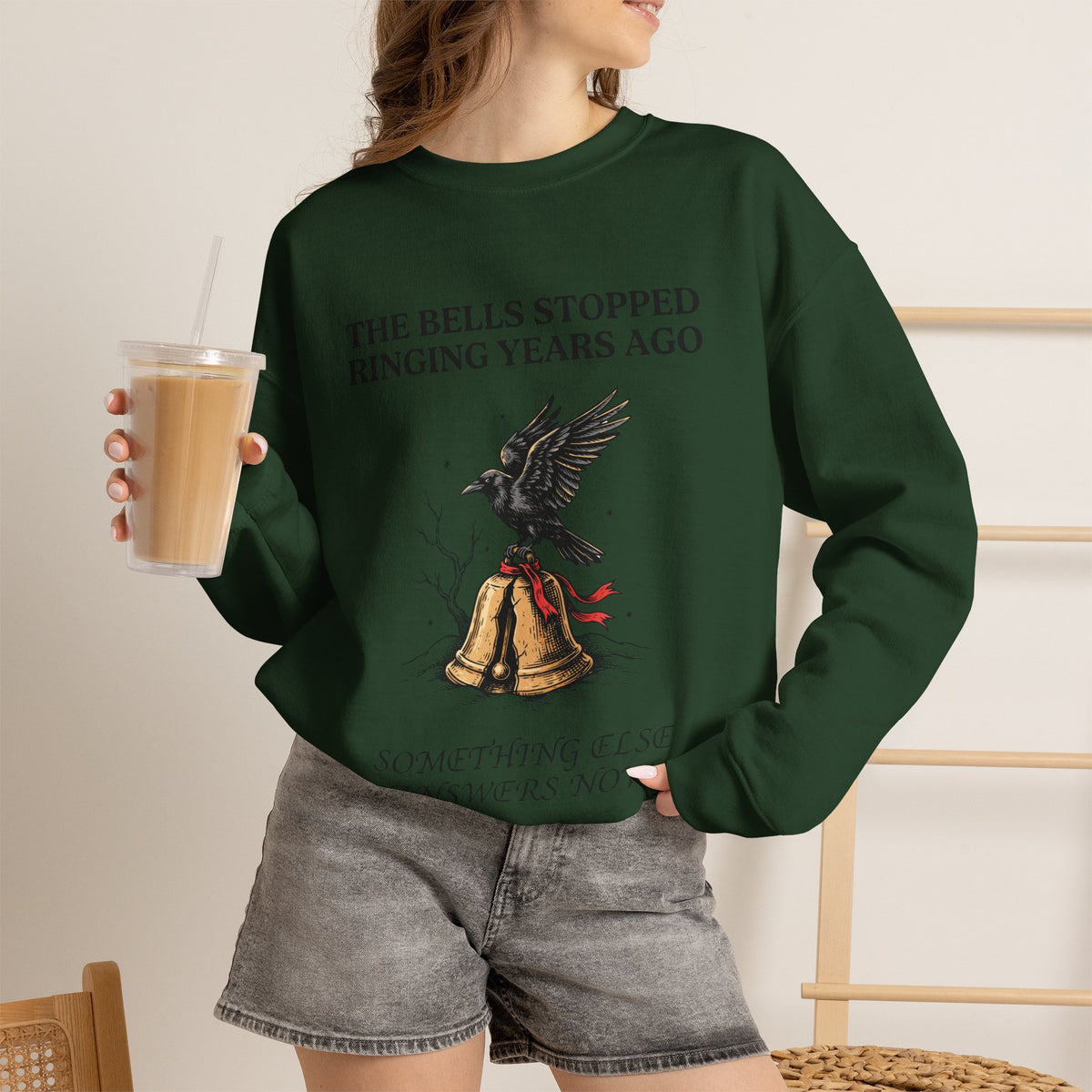 Goth Christmas, Raven and Sleigh Bell Sweatshirt Crewneck Gift
