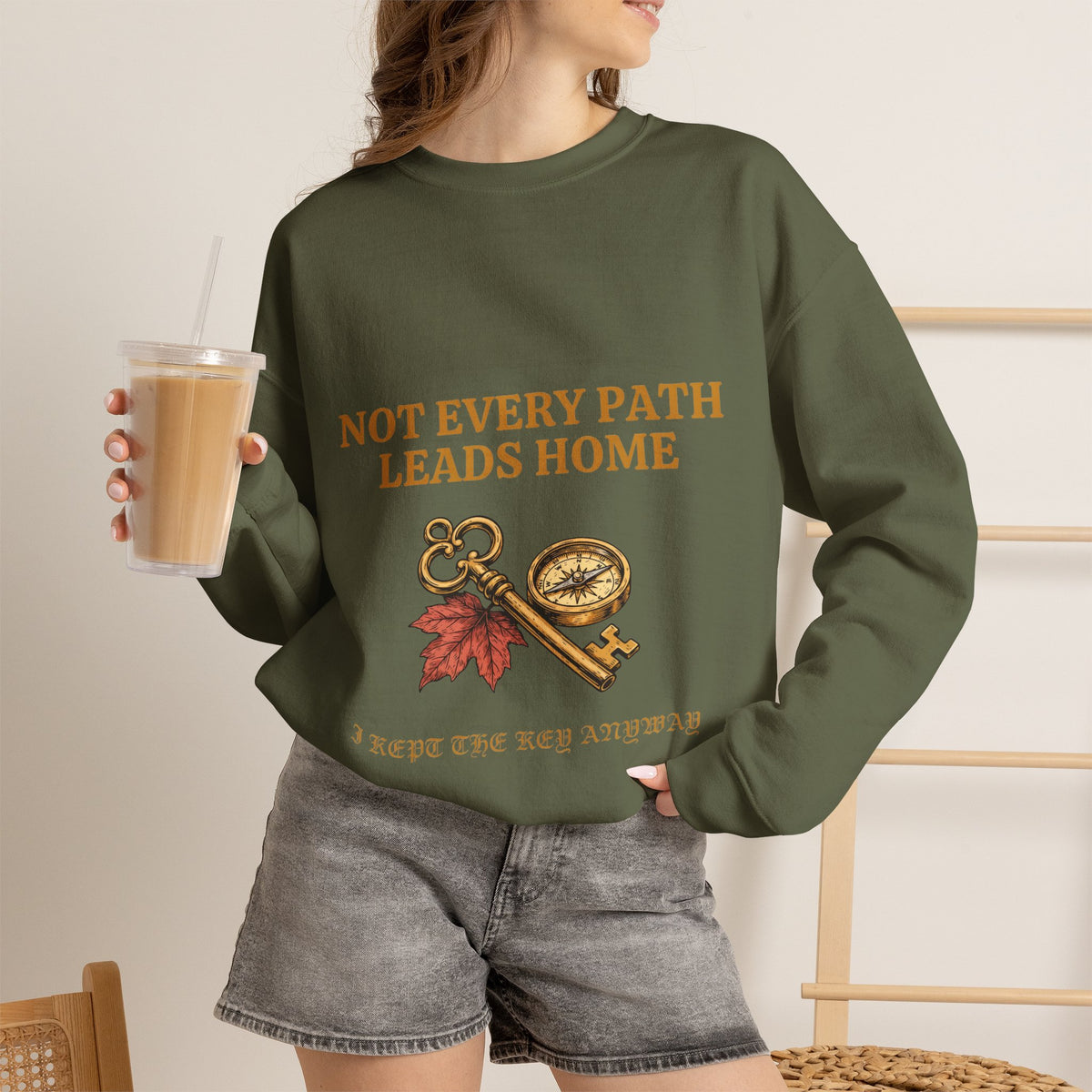 Not Every Path Leads Home Sweatshirt, Vintage Key and Compass Crewneck