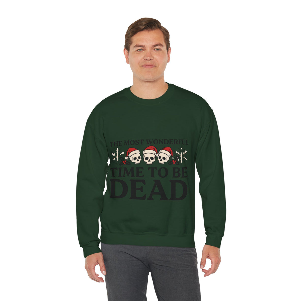 Skeleton Christmas Sweatshirt, Goth Xmas Crewneck, men's fit model by Bamedys