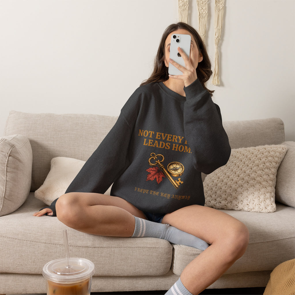 Not Every Path Leads Home Sweatshirt, Vintage Key and Compass Crewneck