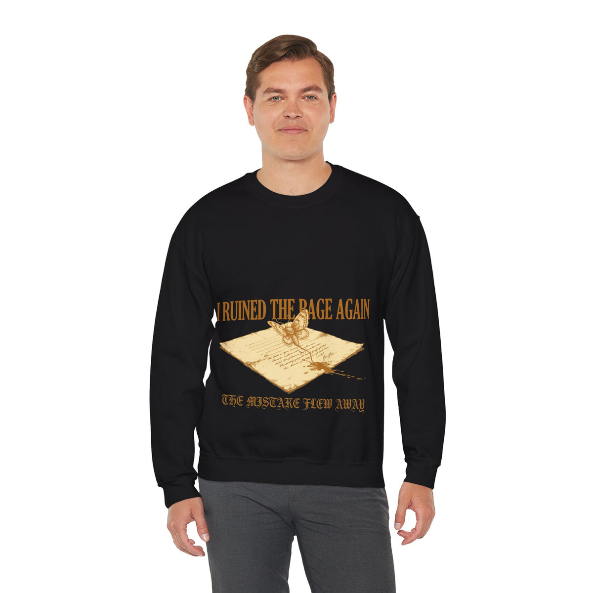 Ink Blot Butterfly Sweatshirt, Dark Academia, men's fit model by Bamedys