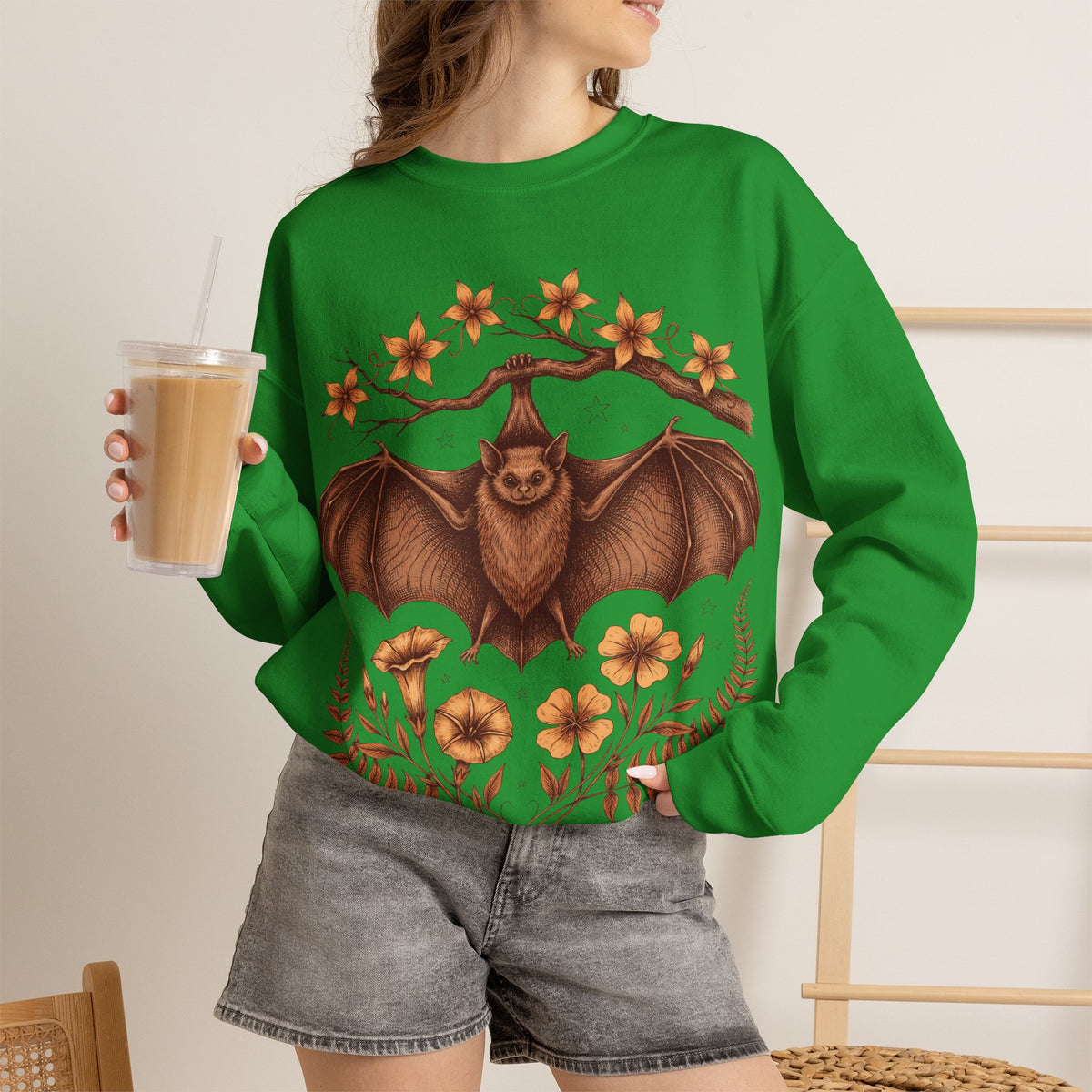 Vintage Bat Sweatshirt Gothic Cottagecore Floral Botanical Crewneck Top