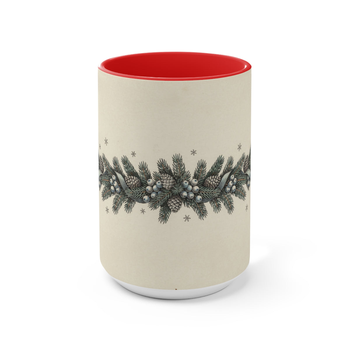 Winter Pine Mug, Vintage Botanical Snowy Christmas Coffee Cup