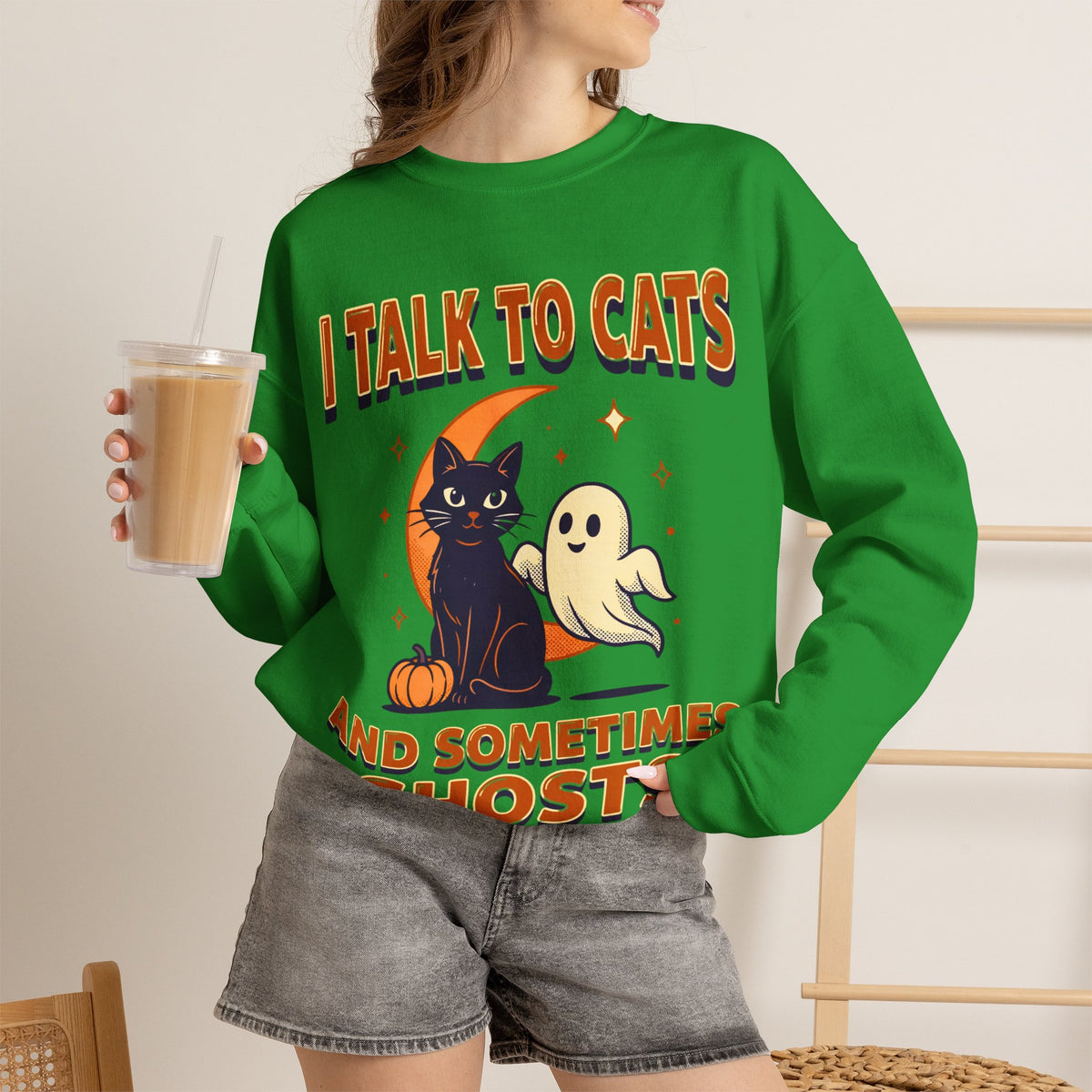 Cat Ghost Sweatshirt, Funny Halloween Crewneck, Cat Lover Gift for Her