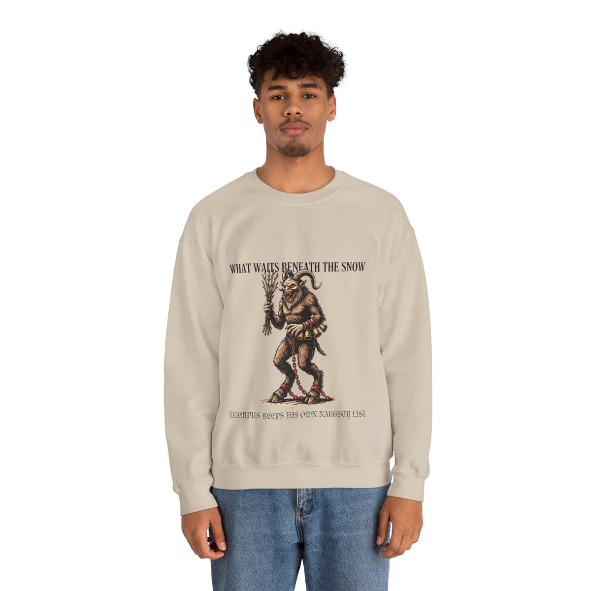 Krampus Sweatshirt, men's fit model by Bamedys