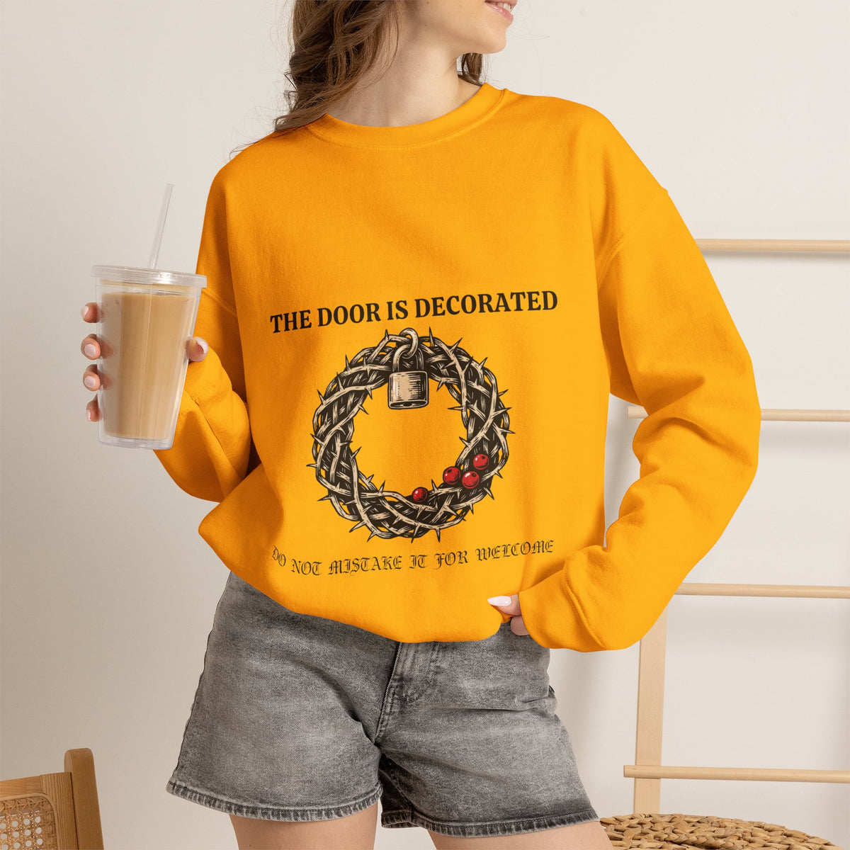 Goth Christmas, Thorn Wreath and Padlock Sweatshirt Crewneck Top