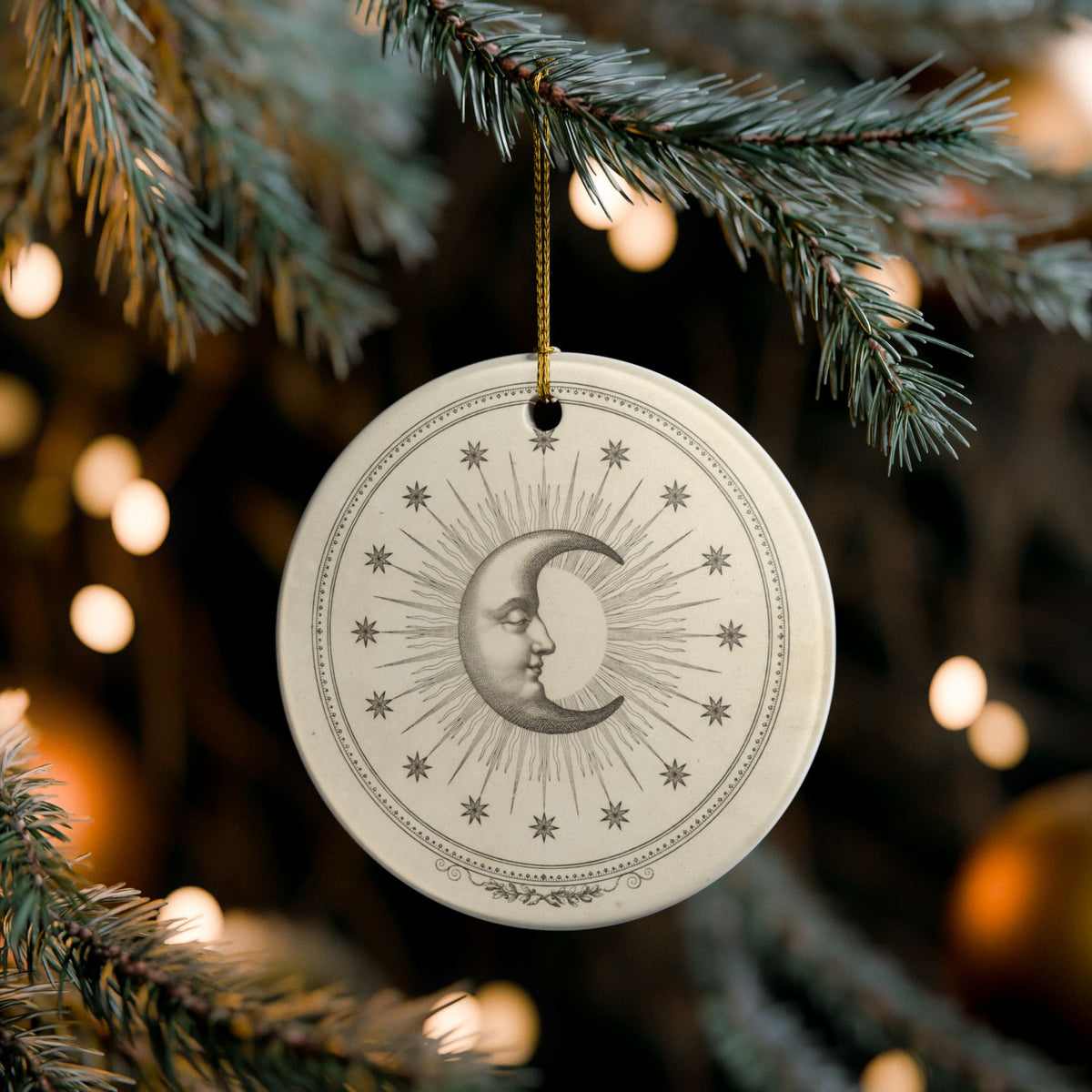 Celestial Moon Ornament, Vintage Star Christmas Decor