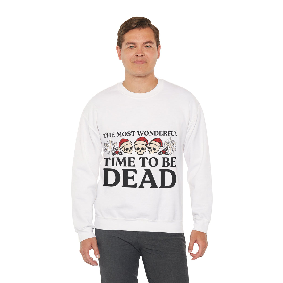 Skeleton Christmas Sweatshirt, Goth Xmas Crewneck, men's fit model by Bamedys