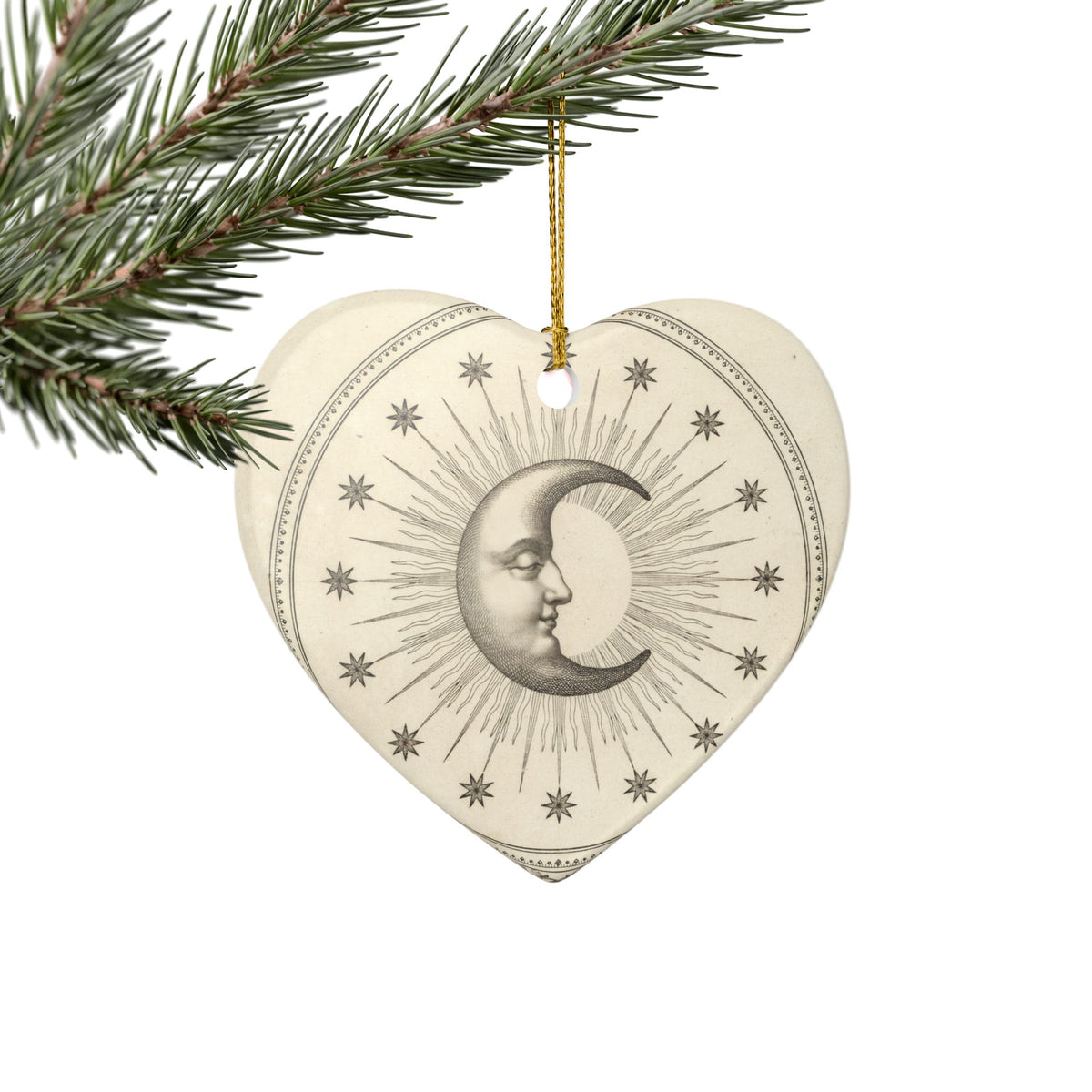 Celestial Moon Ornament, Vintage Star Christmas Decor