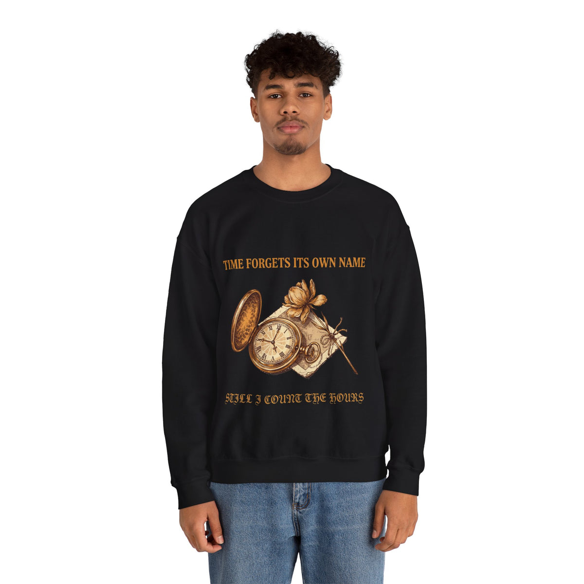 Vintage Pocket Watch Sweatshirt, Dark Academia, men's fit model by Bamedys