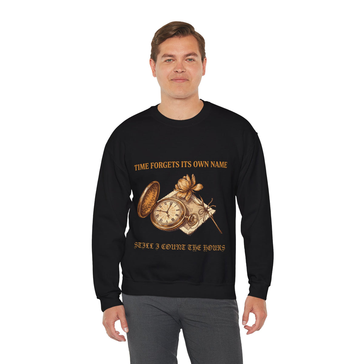 Vintage Pocket Watch Sweatshirt, Dark Academia, men's fit model by Bamedys