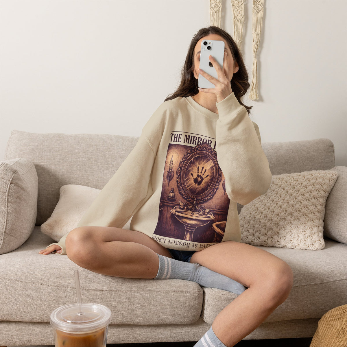 Haunted Mirror Sweatshirt, Gothic Horror Crewneck, Creepy Gift Idea