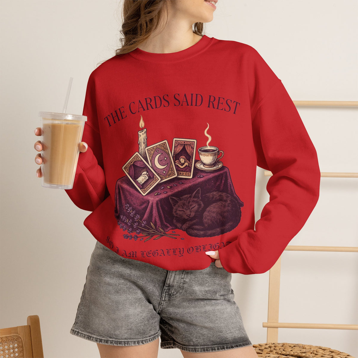 Tarot Card Sweatshirt, Witchy Cat Crewneck, Cozy Rest Gift for Her