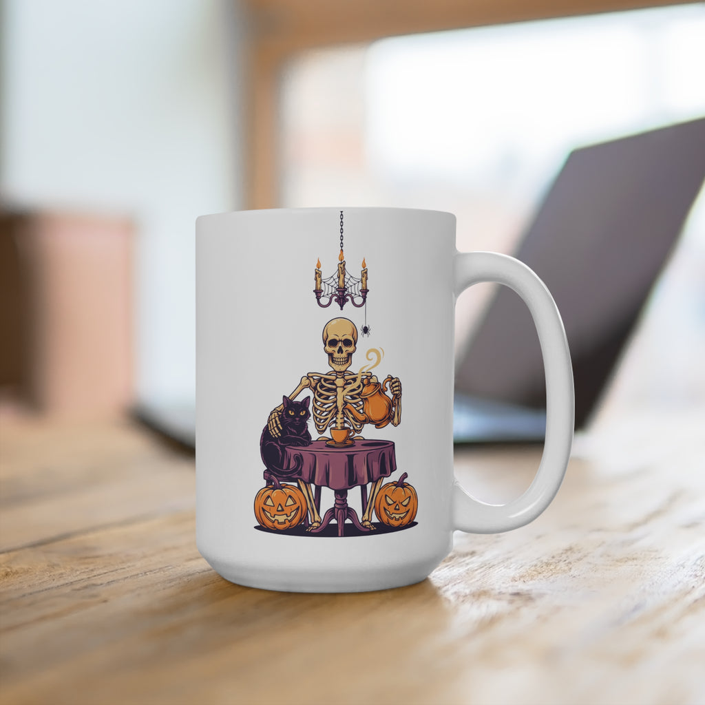 Skeleton Coffee Mug Halloween Black Cat Pumpkin by Bamedys