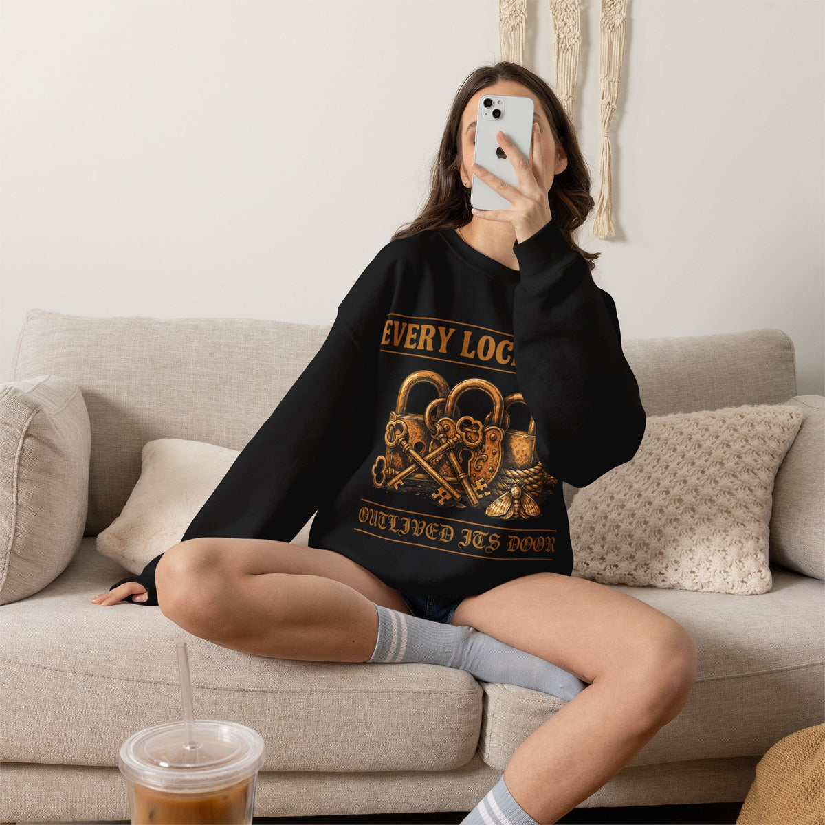 Antique Padlock Sweatshirt, Dark Academia Crewneck, Vintage Lock Gift