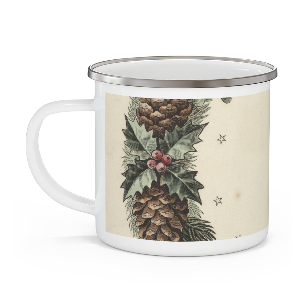 Enamel Camping Mug, Vintage Pine Cone Botanical Camp Gift Cup
