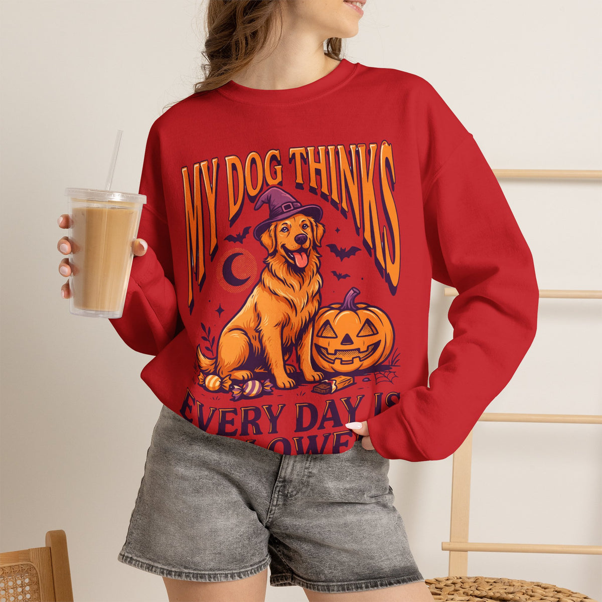 Dog Halloween Sweatshirt, Golden Retriever Crewneck, Dog Mom Gift