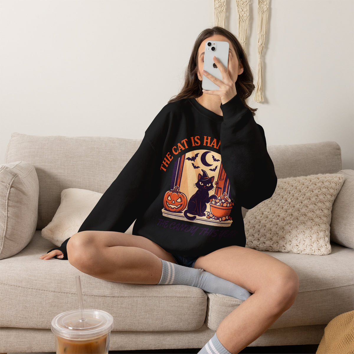 Black Cat Halloween Sweatshirt, Funny Cat Crewneck, Cat Lover Gift