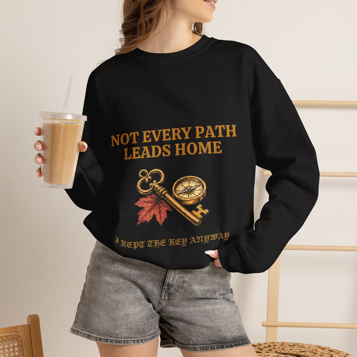 Not Every Path Leads Home Sweatshirt, Vintage Key and Compass Crewneck