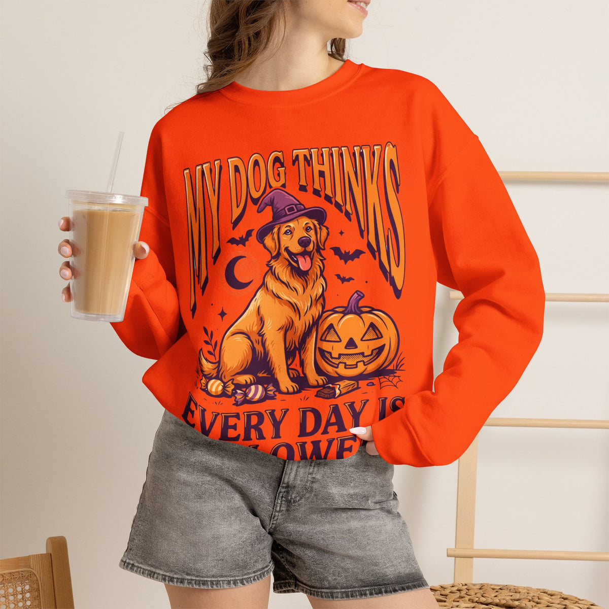 Dog Halloween Sweatshirt, Golden Retriever Crewneck, Dog Mom Gift