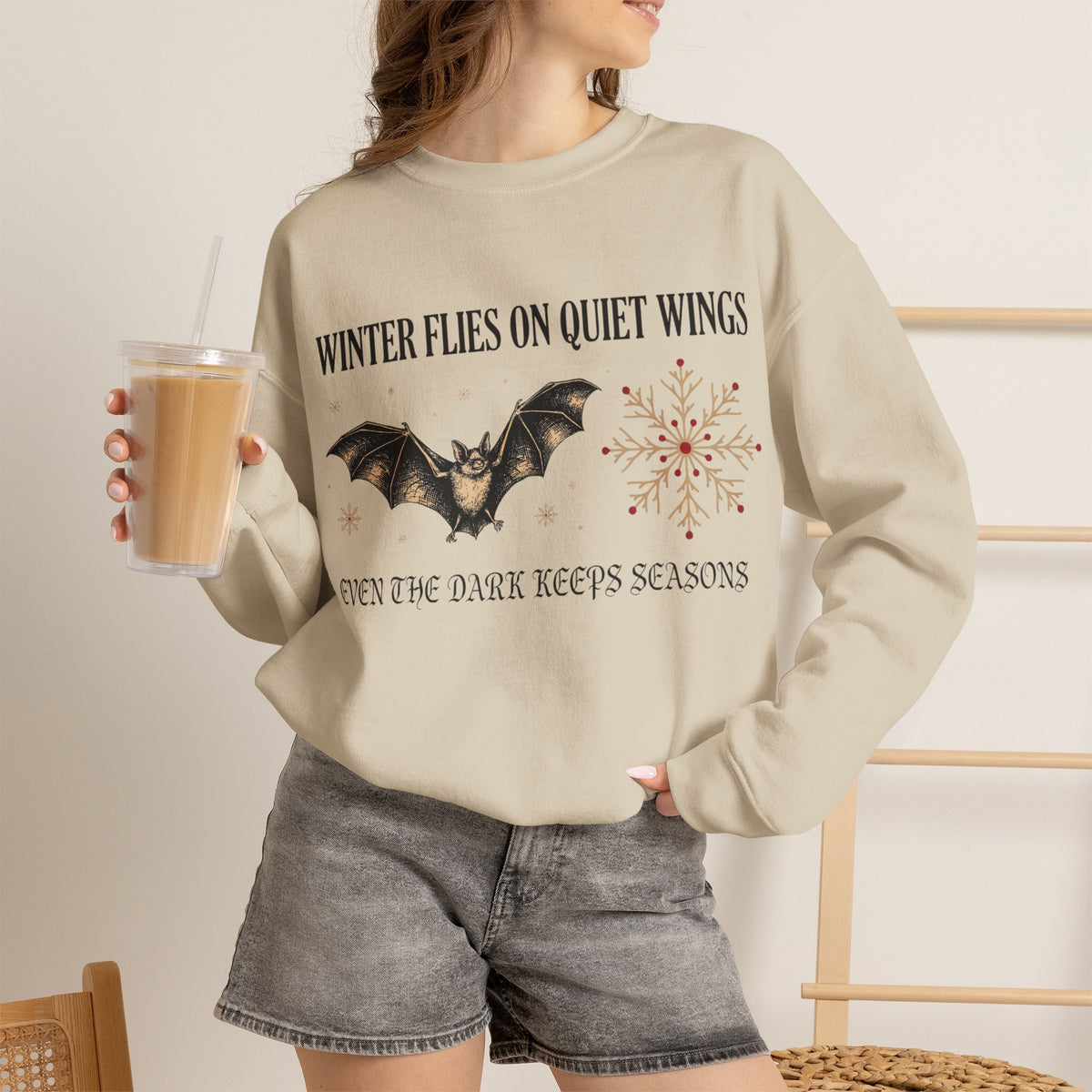 Gothic Sweatshirt, Bat and Snowflake Winter Folklore Crewneck Top
