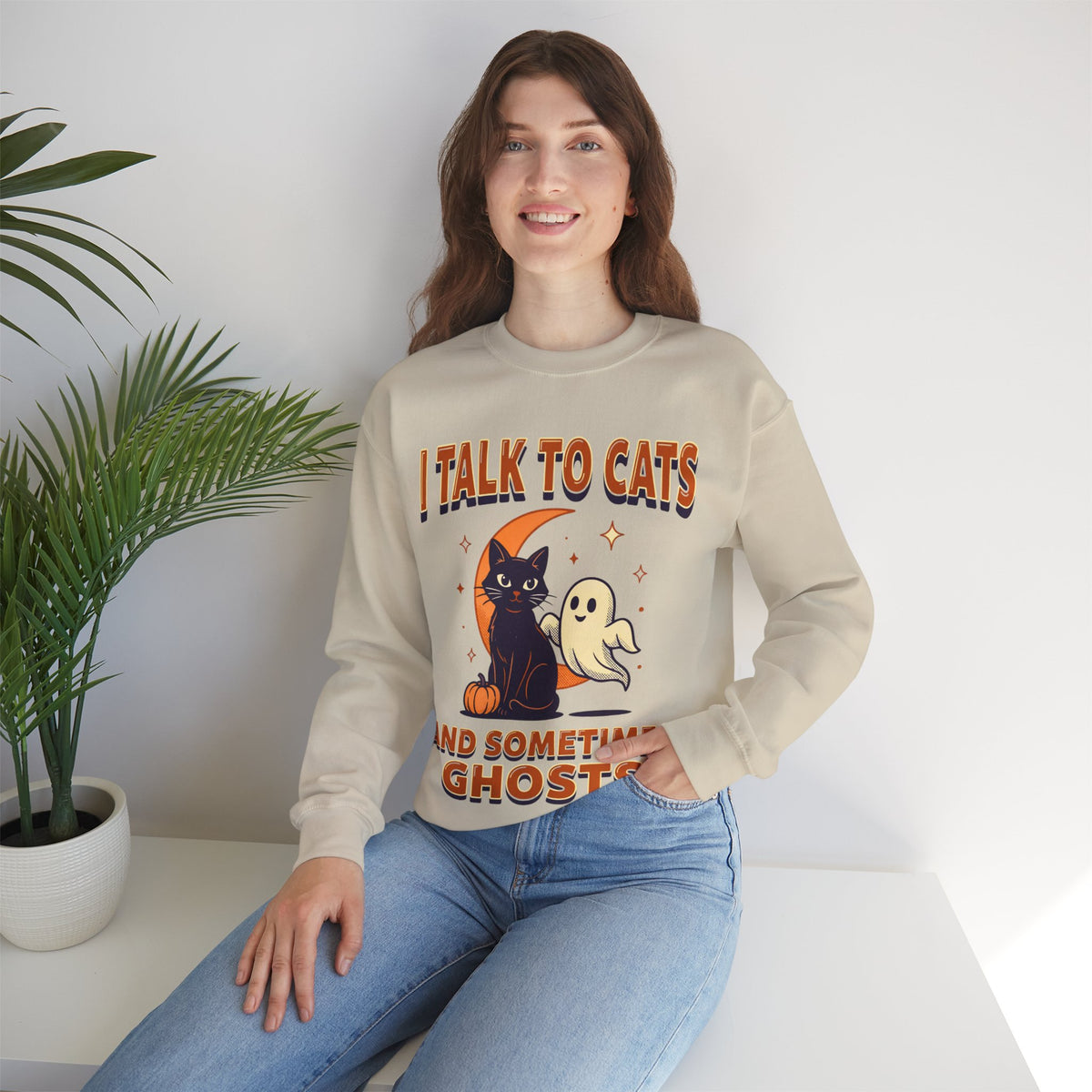 Cat Ghost Sweatshirt, Funny Halloween Crewneck, Cat Lover Gift for Her