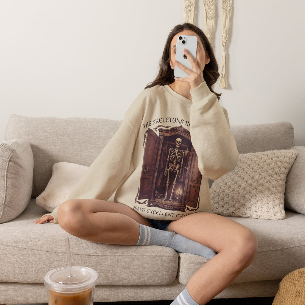 Skeleton Sweatshirt, Funny Gothic Halloween Crewneck, Goth Gift for Her
