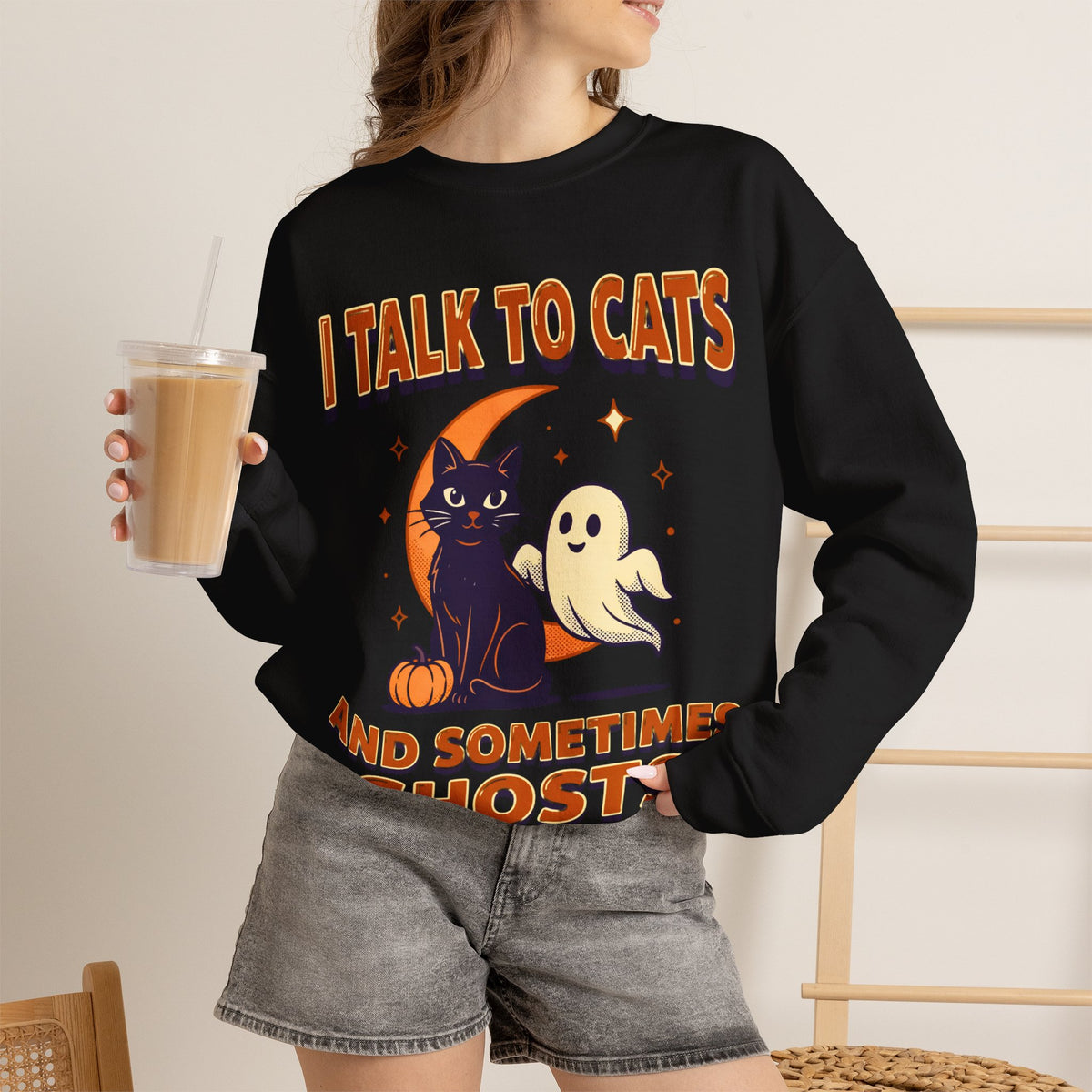 Cat Ghost Sweatshirt, Funny Halloween Crewneck, Cat Lover Gift for Her