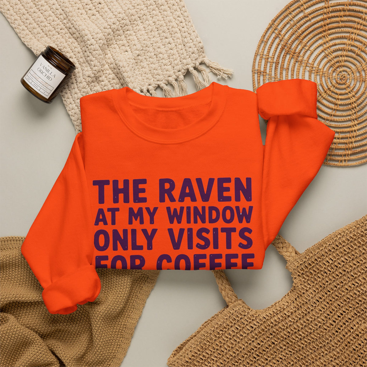 Raven Coffee Sweatshirt, Gothic Crow Halloween Crewneck, Fall Bird Gift