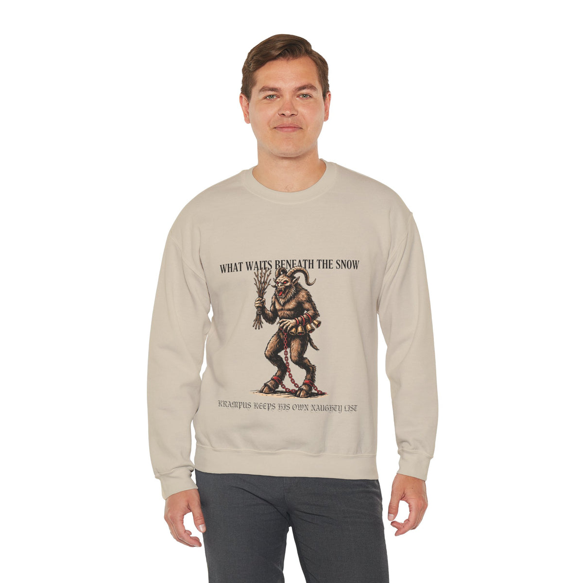 Krampus Sweatshirt, men's fit model by Bamedys