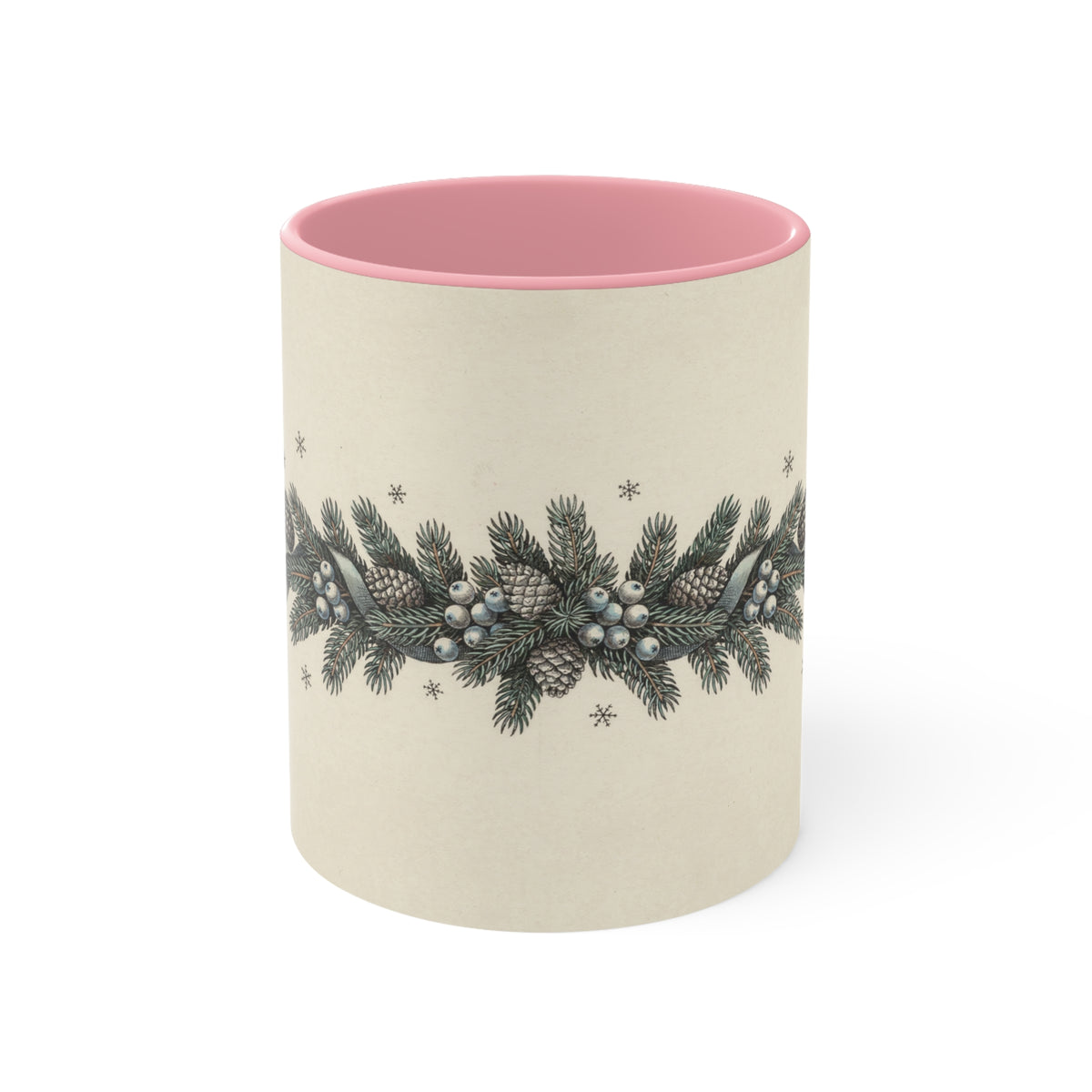 Winter Pine Mug, Vintage Botanical Snowy Christmas Coffee Cup