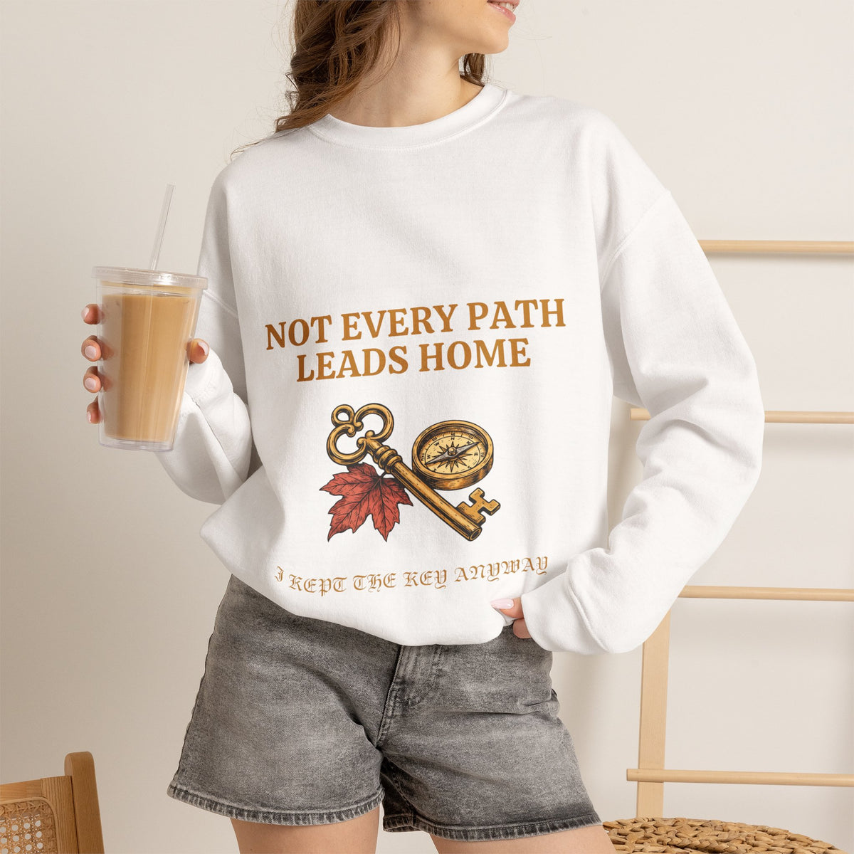Not every path leads home sweatshirt with a vintage key, compass and red maple leaf