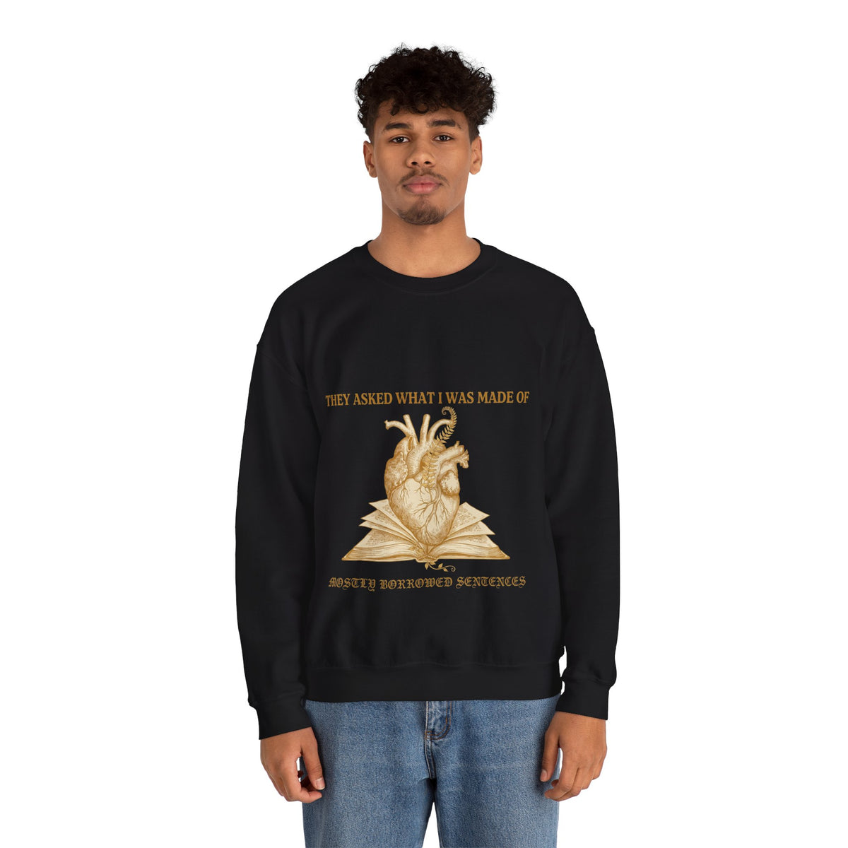 Anatomical Heart and Book Sweatshirt, Dark Academia, men's fit model by Bamedys