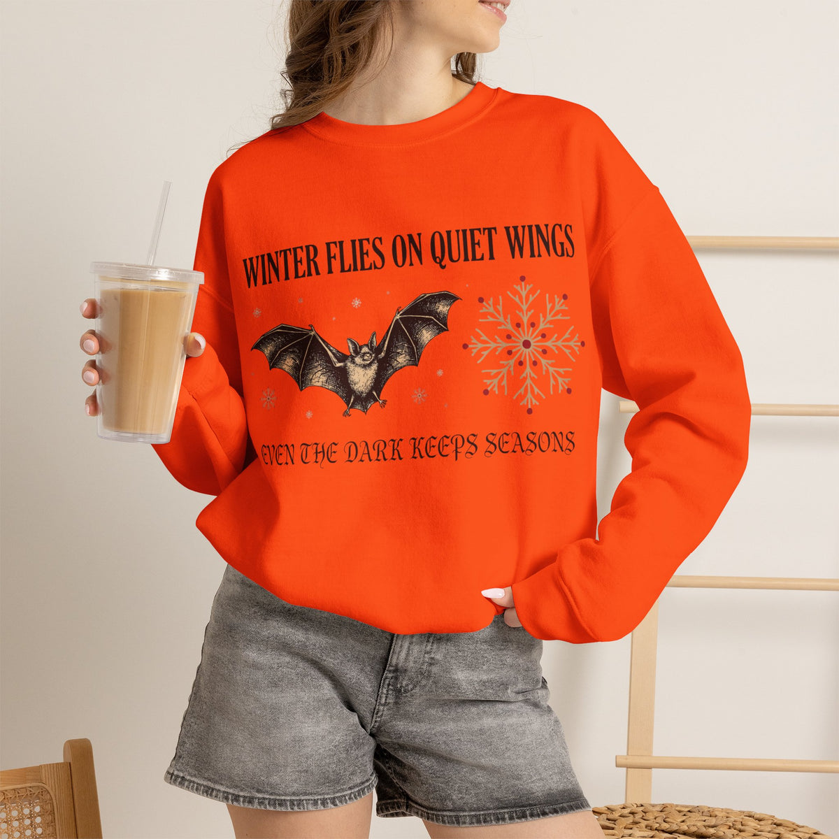 Gothic Sweatshirt, Bat and Snowflake Winter Folklore Crewneck Top